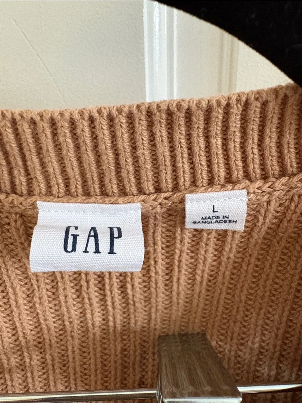 100% cotton GAP Camel and White Striped Crewneck Sweater